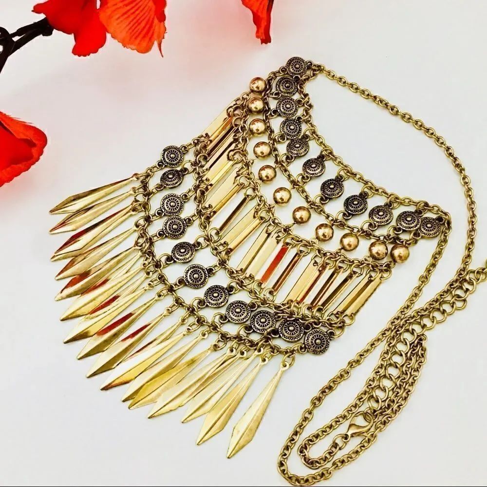 Bohemian Style Gold tone dangle Necklace 1021